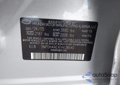 2015 Hyundai Elantra Se from USA, damaged, VIN 5NPDH4AEXFH638540